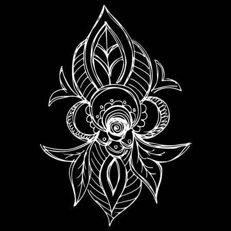 Summer tropical leaf. Floral botanical flower isolated on black background. Hand drawn vector illustration. Botanical hawaii nature. Tropical leaf palm icon. Hawaiian vector tattoo illustration.のイラスト素材