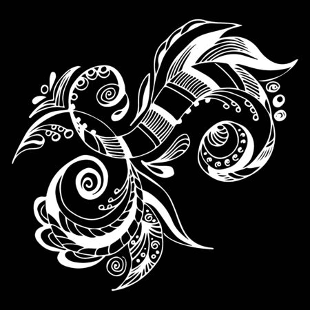 Summer tropical leaf. Floral botanical flower isolated on black background. Hand drawn vector illustration. Botanical hawaii nature. Tropical leaf palm icon. Hawaiian vector tattoo illustration.のイラスト素材