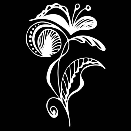 Summer tropical leaf. Floral botanical flower isolated on black background. Hand drawn vector illustration. Botanical hawaii nature. Tropical leaf palm icon. Hawaiian vector tattoo illustration.のイラスト素材