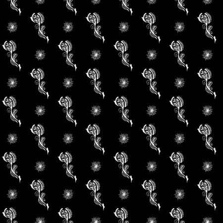 Seamless pattern of summer tropical flowers. Floral botanical seamless pattern isolated on black. Hand drawn vector illustration. Botanical Hawaii nature. Tropical leaf. Hawaiian vector illustration.のイラスト素材