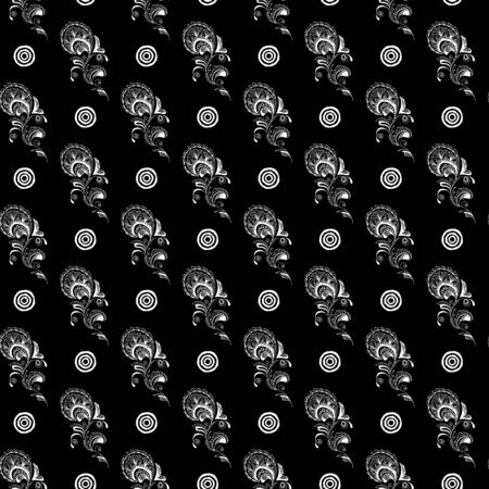 Seamless pattern of summer tropical flowers. Floral botanical seamless pattern isolated on black. Hand drawn vector illustration. Botanical Hawaii nature. Tropical leaf. Hawaiian vector illustration.のイラスト素材