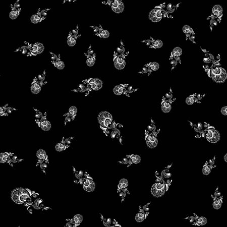 Seamless pattern of summer tropical flowers. Floral botanical seamless pattern isolated on black. Hand drawn vector illustration. Botanical Hawaii nature. Tropical leaf. Hawaiian vector illustration.のイラスト素材
