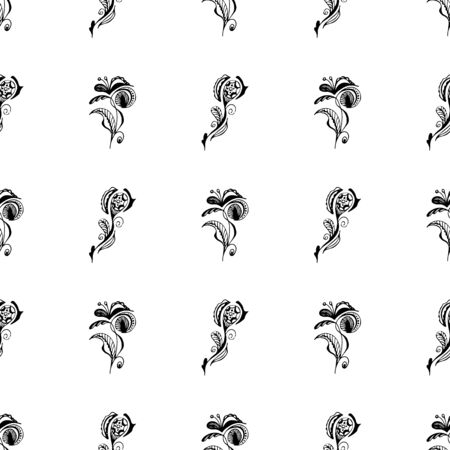 Seamless pattern of summer tropical flowers. Floral botanical seamless pattern isolated on black. Hand drawn vector illustration. Botanical Hawaii nature. Tropical leaf. Hawaiian vector illustration.のイラスト素材