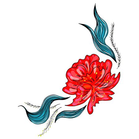 Summer tropical flower. Floral botanical flower isolated on white background. Hand drawn vector illustration. Botanical hawaii nature. Tropical leaf palm icon. Hawaiian vector tattoo illustration.のイラスト素材