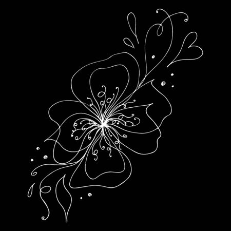 Engraved hand drawn abstract orchid. Retro flowers hand outline orchid, great design for any purposes. Outline vector. Nature background. Tropical plant. Floral design. Abstract art background.のイラスト素材