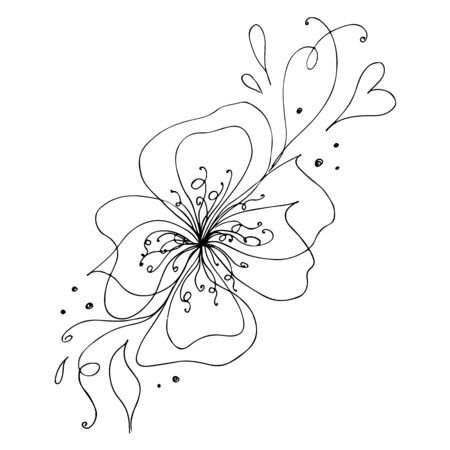 Engraved hand drawn abstract orchid. Retro flowers hand outline orchid, great design for any purposes. Outline vector. Nature background. Tropical plant. Floral design. Abstract art background.のイラスト素材