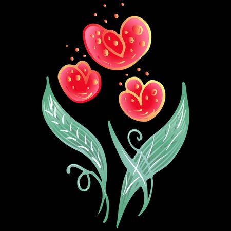 Summer tropical flat flower. Floral botanical flower isolated on black background. Hand drawn vector illustration. Botanical hawaii nature. Tropical flat icon. Hawaiian vector tattoo illustration.のイラスト素材