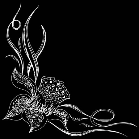 Engraved hand drawn abstract orchid. Retro flowers hand outline orchid, great design for any purposes. Outline vector. Nature background. Tropical plant. Floral design. Abstract art background.のイラスト素材