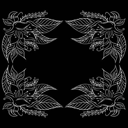 Tropical frame hand drawn. Jungle foliage illustration. Floral border. Hand drawing. Vector, isolated. Natural spring wedding card. Summer tropical leaf. Botanical frame. Flower pattern.のイラスト素材