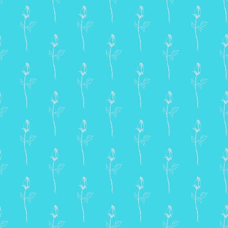 Seamless hand drawn pattern of abstract rose flowers isolated on blue background. Vector floral illustration. Cute doodle modern isolated pop art elements. Outline.のイラスト素材