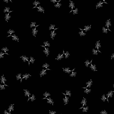 Hand drawn seamless outline simple flowers for wallpaper design. Vector hand drawn pattern. Seamless floral pattern. Vector line design. White background. Daisy flower drawing.のイラスト素材
