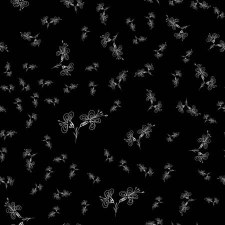 Hand drawn seamless outline simple flowers for wallpaper design. Vector hand drawn pattern. Seamless floral pattern. Vector line design. White background. Daisy flower drawing.のイラスト素材
