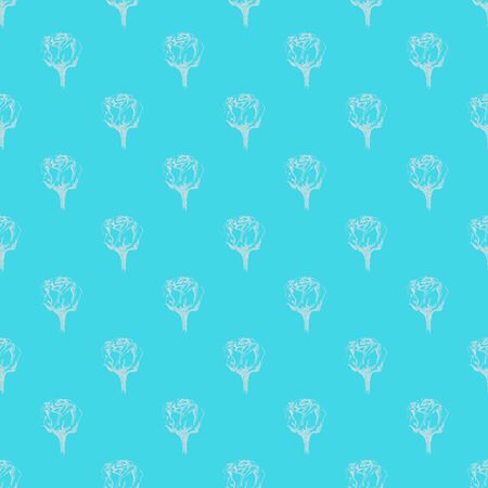 Seamless hand drawn pattern of abstract rose flowers isolated on blue background. Vector floral illustration. Cute doodle modern isolated pop art elements. Outline.のイラスト素材