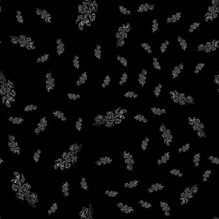 Seamless pattern with wildflowers on black background for print design. Print, design element. Seamless floral pattern. Fashion vector illustration. Summer background.のイラスト素材