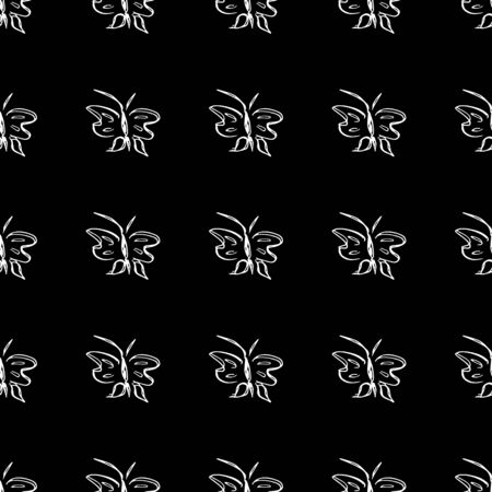 Butterfly seamless outline vector in line art style on black background. Line art butterfly. Cartoon animals. Simple design seamless pattern. Exotic wallpaper. Abstract pattern.のイラスト素材