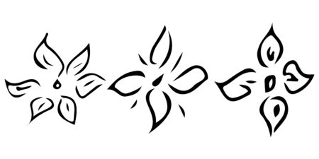 Three abstract wildflowers isolated on white background. Hand Drawn vector illustration. Wildflowers collection. Outline set.のイラスト素材