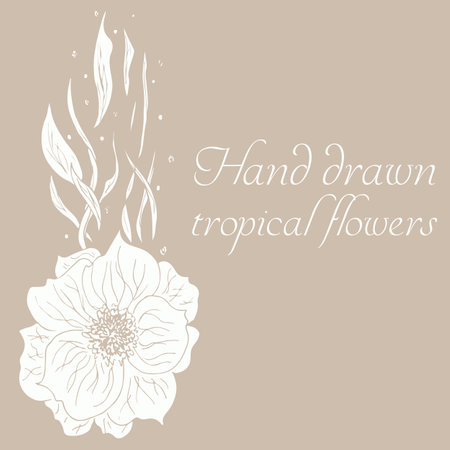 Vector silhouette of hand drawn tropical flowers. Floral illustration in sketch style. Summer background with tropical flowers for travel or t shirt. isolated.のイラスト素材