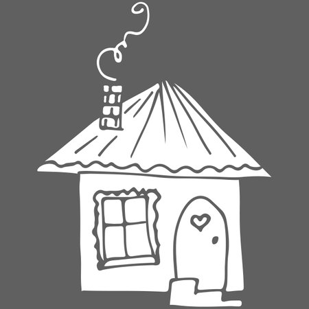 vector icon. Doodle hand drawn sign of real estate. Childish illustration for print, web. Vector sketch illustration - country house. childlike drawing of house. line art. simple silhouette.のイラスト素材