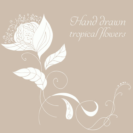 Vector silhouette of hand drawn tropical flowers. Floral illustration in sketch style. Summer background with tropical flowers for travel or t shirt. isolated.のイラスト素材
