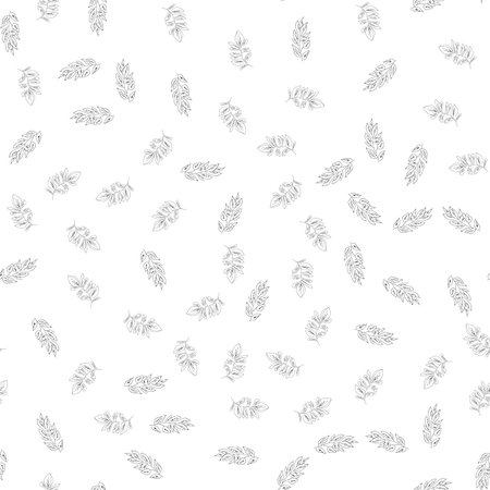 Doodle simple vector seamless pattern of hand-drawn leaves. Seamless pattern of hand-drawn branches. Big floral botanical set. isolated on white backgroundのイラスト素材