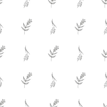 Doodle simple vector seamless pattern of hand-drawn leaves. Seamless pattern of hand-drawn branches. Big floral botanical set. isolated on white backgroundのイラスト素材