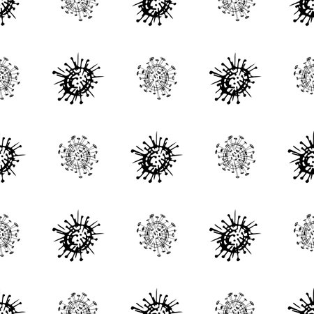 Seamless pattern of coronavirus microbes. Coronavirus 2019-nCoV. Doodle simple line elements from a medical concept. Editable vector stroke microbe. virus, bacteria. hand drawn illustrationのイラスト素材