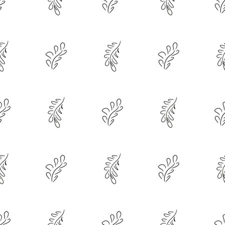 Doodle simple vector seamless pattern of hand-drawn leaves. Seamless pattern of hand-drawn branches. Big floral botanical set. isolated on white backgroundのイラスト素材