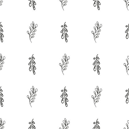 Doodle simple vector seamless pattern of hand-drawn leaves. Seamless pattern of hand-drawn branches. Big floral botanical set. isolated on white backgroundのイラスト素材