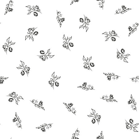 Doodle simple vector seamless pattern of hand-drawn roses. Seamless random pattern of hand-drawn flowers. isolated on white backgroundのイラスト素材