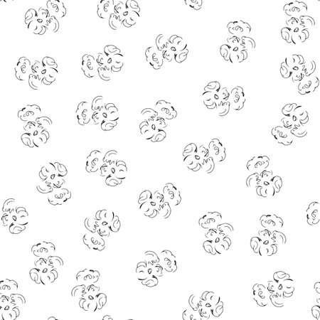 Doodle simple vector seamless pattern of hand-drawn roses. Seamless random pattern of hand-drawn flowers. isolated on white backgroundのイラスト素材