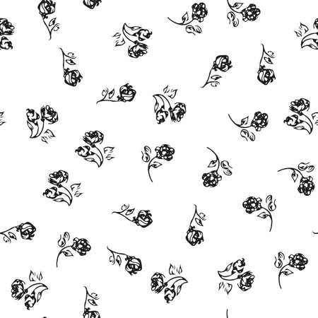 Doodle simple vector seamless pattern of hand-drawn roses. Seamless random pattern of hand-drawn flowers. isolated on white backgroundのイラスト素材