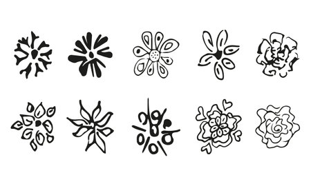 10 hand-drawn blossom wildflowers. Big collection of 10 hand-drawn roses. Big floral botanical set. isolated on white background. Doodle simple vector collectionのイラスト素材