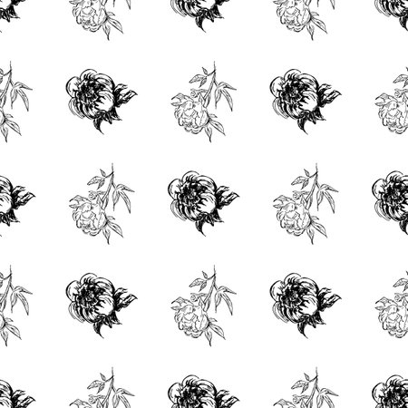 Doodle simple vector seamless pattern of hand-drawn peonies. Seamless random pattern of hand-drawn peonies. isolated on white background.のイラスト素材