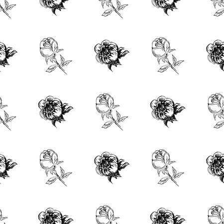 Doodle simple vector seamless pattern of hand-drawn peonies. Seamless random pattern of hand-drawn peonies. isolated on white backgroundのイラスト素材