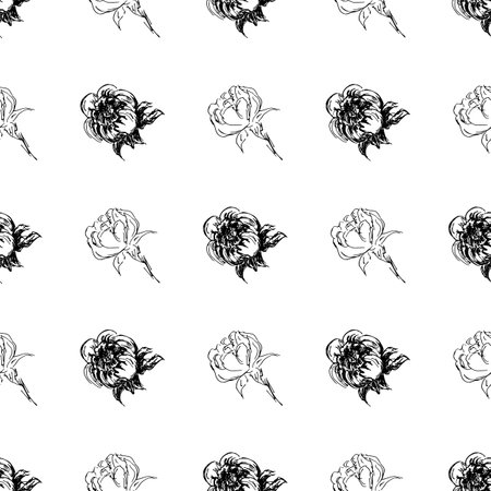 Doodle simple vector seamless pattern of hand-drawn peonies. Seamless random pattern of hand-drawn peonies. isolated on white backgroundのイラスト素材