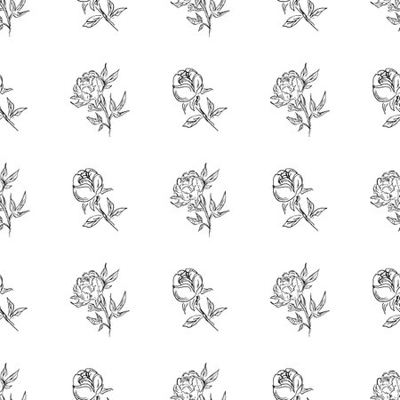 Doodle simple vector seamless pattern of hand-drawn peonies. Seamless random pattern of hand-drawn peonies. isolated on white backgroundのイラスト素材