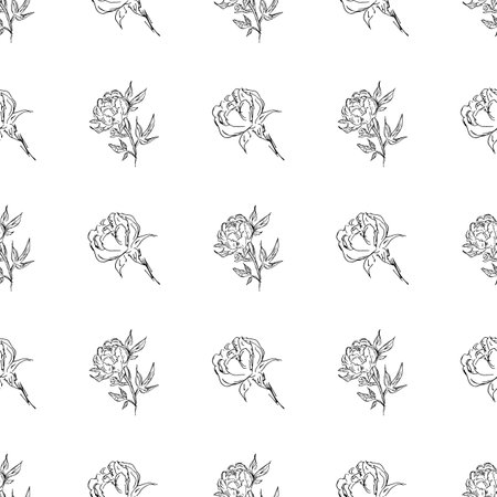 Doodle simple vector seamless pattern of hand-drawn peonies. Seamless random pattern of hand-drawn peonies. isolated on white backgroundのイラスト素材
