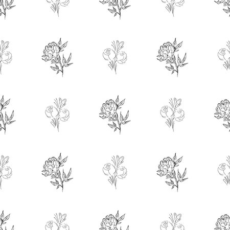 Doodle simple vector seamless pattern of hand-drawn peonies. Seamless random pattern of hand-drawn peonies. isolated on white backgroundのイラスト素材