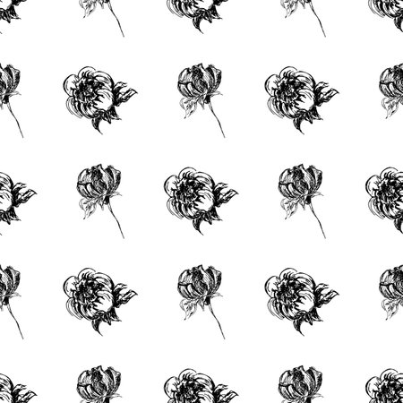 Doodle simple vector seamless pattern of hand-drawn peonies. Seamless random pattern of hand-drawn peonies. isolated on white backgroundのイラスト素材