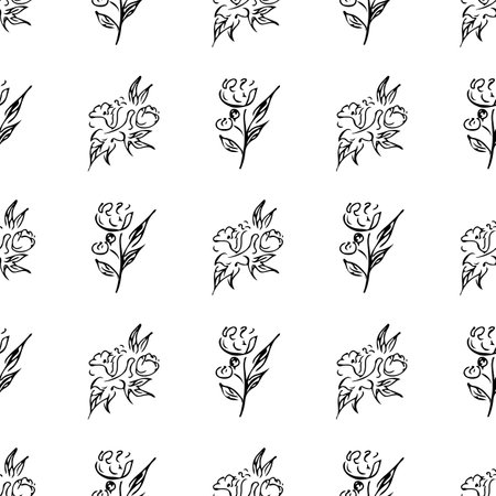 Doodle simple vector seamless pattern of hand-drawn peonies. Seamless random pattern of hand-drawn peonies. isolated on white backgroundのイラスト素材