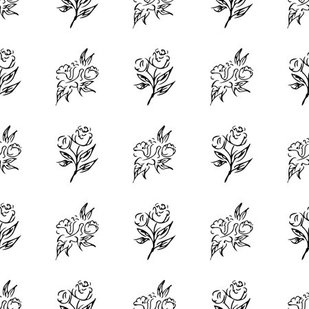 Doodle simple vector seamless pattern of hand-drawn peonies. Seamless random pattern of hand-drawn peonies. isolated on white backgroundのイラスト素材