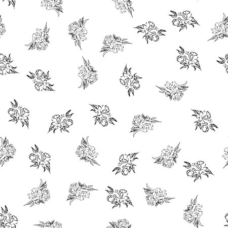 Doodle simple vector seamless pattern of hand-drawn peonies. Seamless random pattern of hand-drawn peonies. isolated on white backgroundのイラスト素材