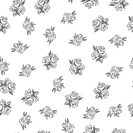 Doodle simple vector seamless pattern of hand-drawn peonies. Seamless random pattern of hand-drawn peonies. isolated on white backgroundのイラスト素材