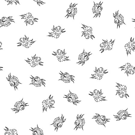 Doodle simple vector seamless pattern of hand-drawn peonies. Seamless random pattern of hand-drawn peonies. isolated on white backgroundのイラスト素材