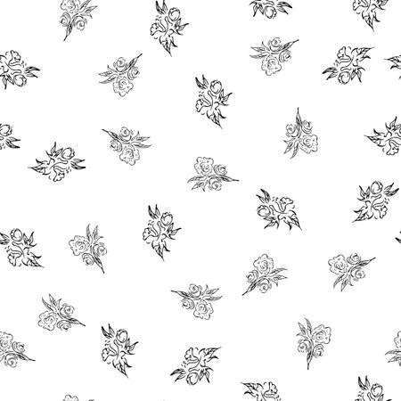 Doodle simple vector seamless pattern of hand-drawn peonies. Seamless random pattern of hand-drawn peonies. isolated on white backgroundのイラスト素材