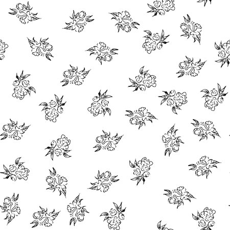 Doodle simple vector seamless pattern of hand-drawn peonies. Seamless random pattern of hand-drawn peonies. isolated on white backgroundのイラスト素材