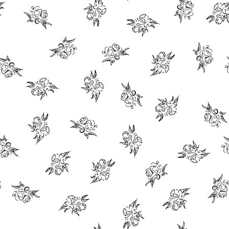 Doodle simple vector seamless pattern of hand-drawn peonies. Seamless random pattern of hand-drawn peonies. isolated on white backgroundのイラスト素材