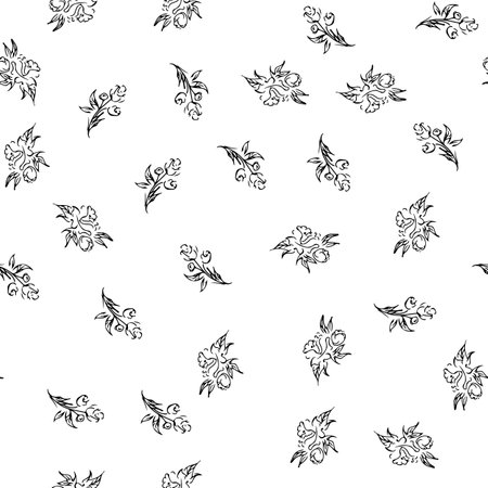 Doodle simple vector seamless pattern of hand-drawn peonies. Seamless random pattern of hand-drawn peonies. isolated on white backgroundのイラスト素材