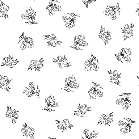 Doodle simple vector seamless pattern of hand-drawn peonies. Seamless random pattern of hand-drawn peonies. isolated on white backgroundのイラスト素材
