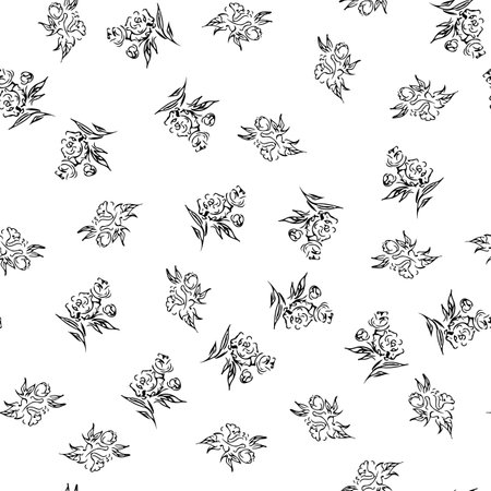 Doodle simple vector seamless pattern of hand-drawn peonies. Seamless random pattern of hand-drawn peonies. isolated on white backgroundのイラスト素材